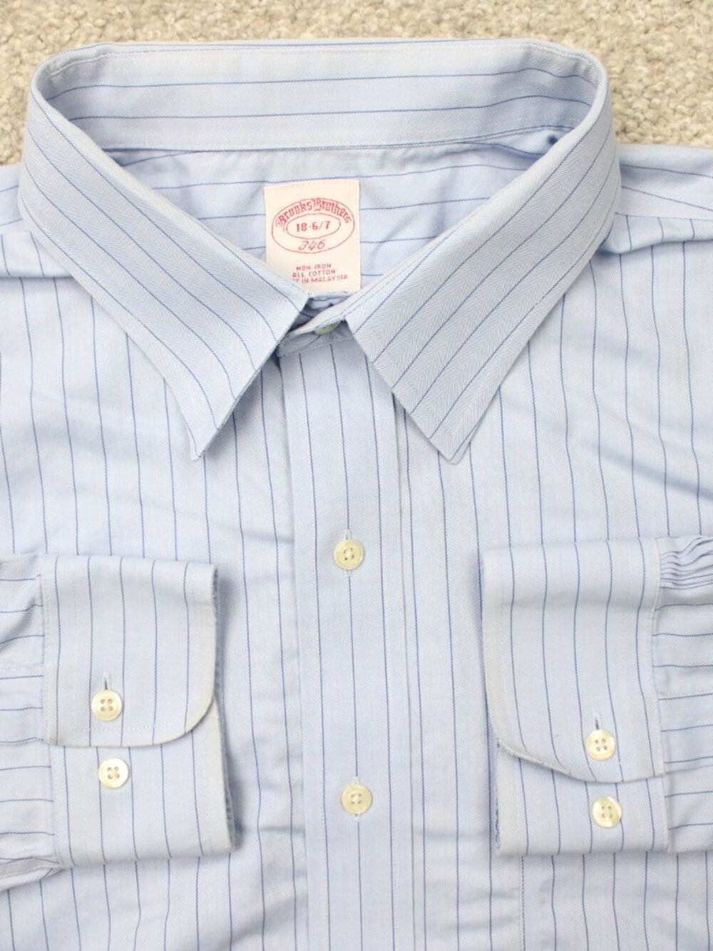 Brooks Brothers 346 Shirt Mens 18, 6/7 Blue Non-Iron 100% Cotton Long Sleeve